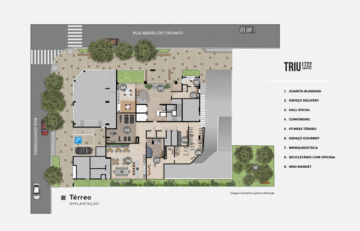 Planta das áreas comuns com numeração de ambientes